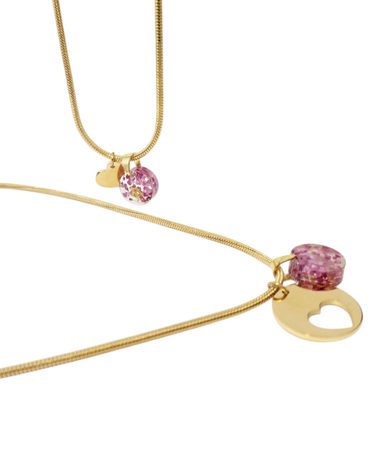 collier mere fille coeur rose