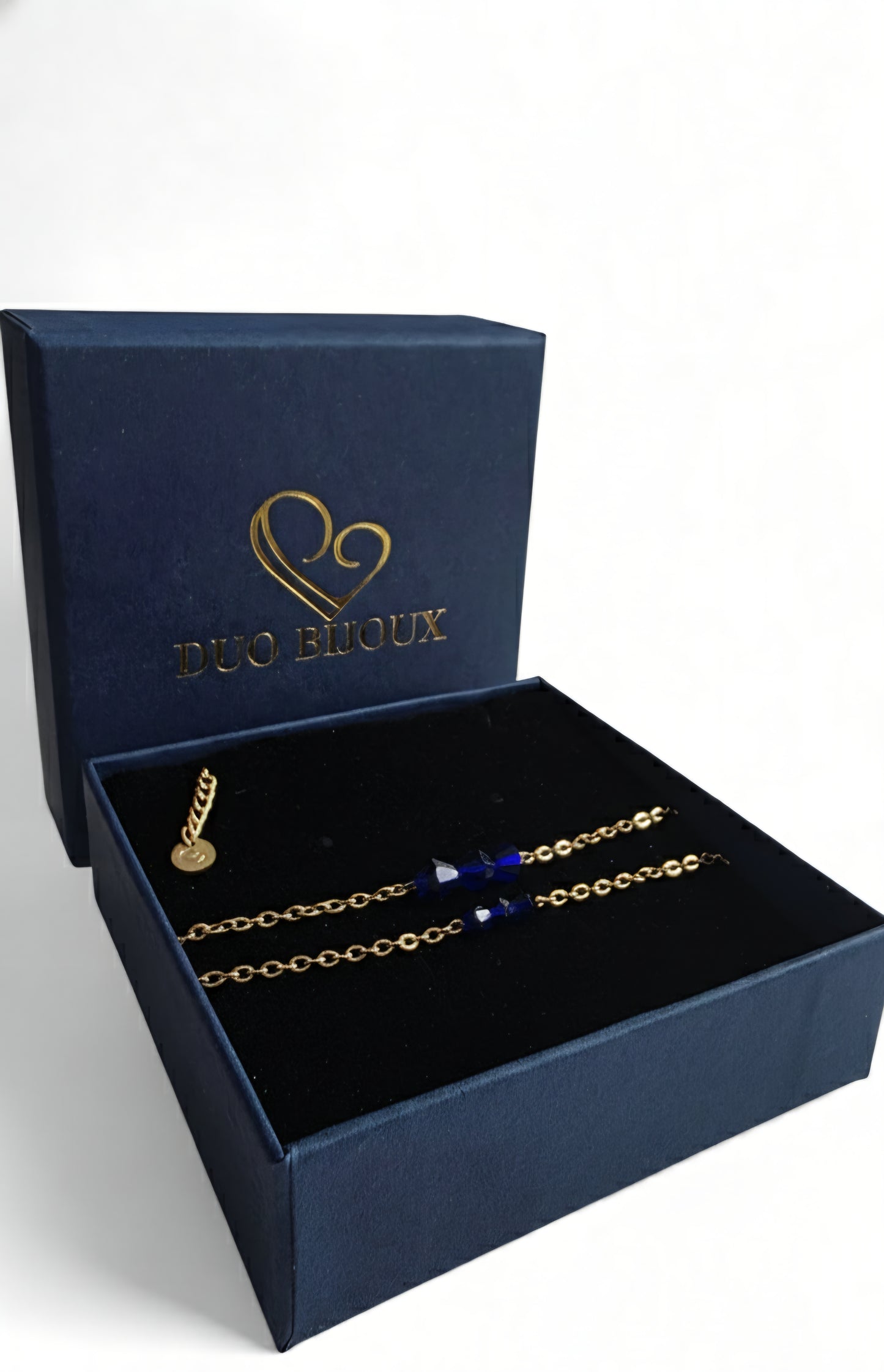 Bracelet duo acier et perles bleues