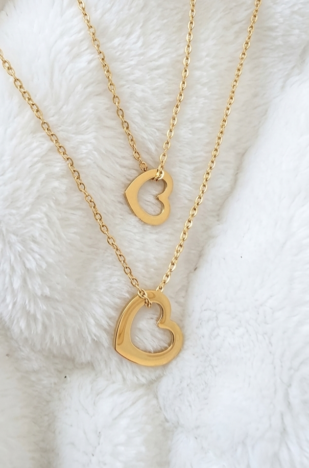 Collier Fête des Mères duo cœur mère fille en acier doré 18K