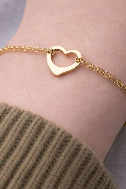 Bracelet coeur acier dore