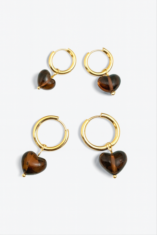 Boucles d’Oreilles Mère Fille Cœur Brun