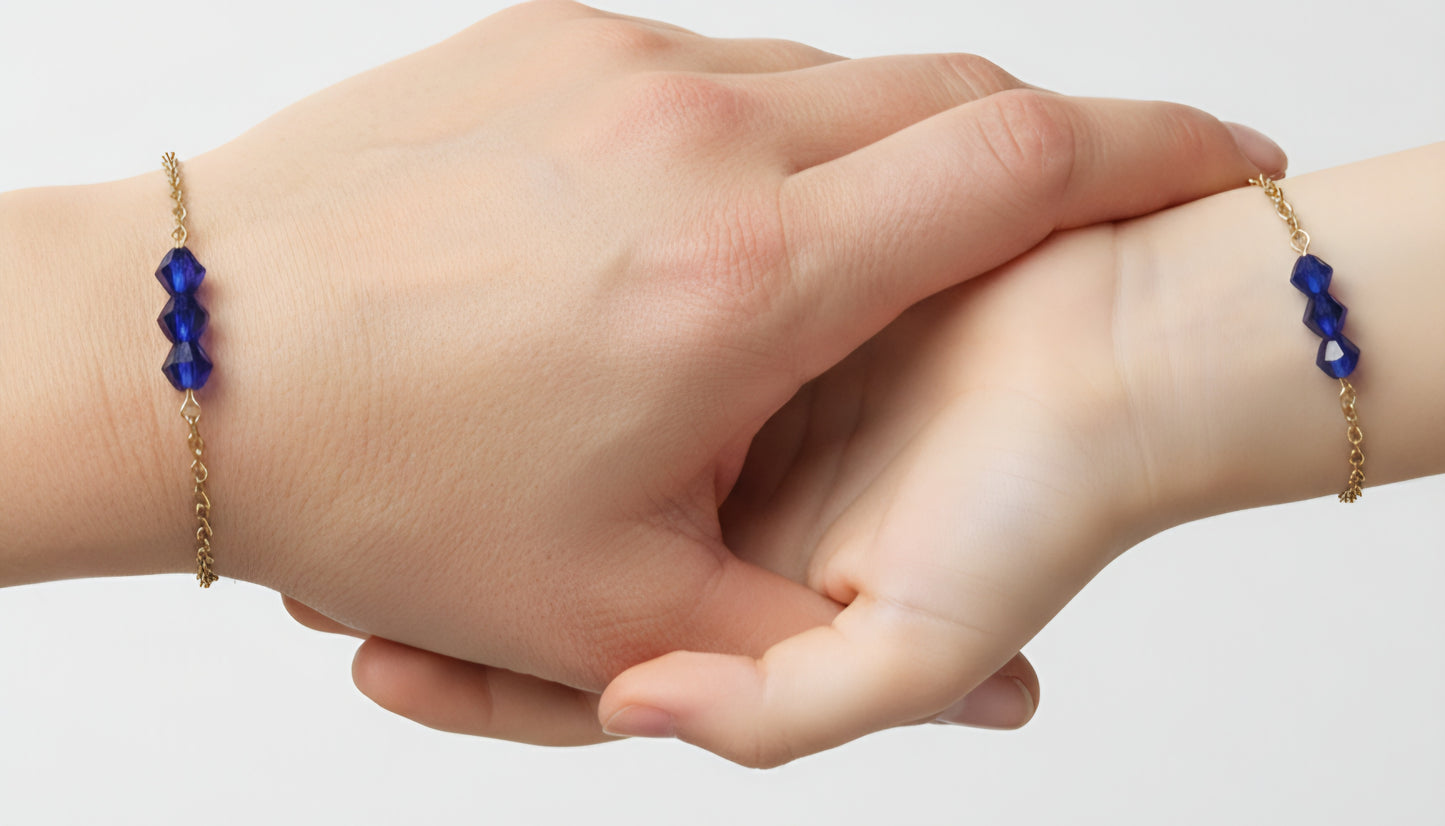 Bracelet duo acier et perles bleues